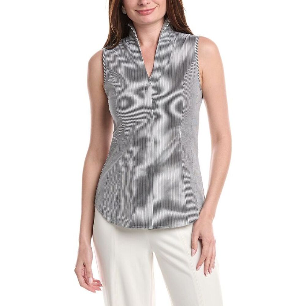 Misook Womens  Pinstripe Stretch Cotton Blouse, Black